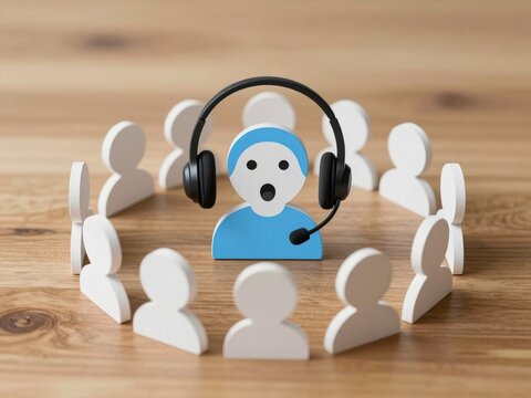 Customer Support Figure Wearing Headset Surrounded by People