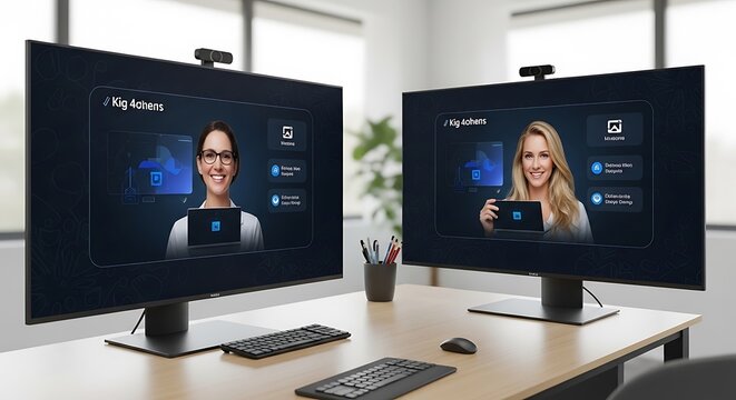 dual monitors on office desk setup.