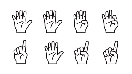 Obraz premium Collection of Hand Gestures Icons Set Counting and Communication Symbols Line Art