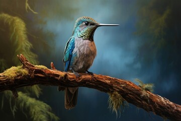 Obraz premium Hummingbird perched on a branch animal beak jay.