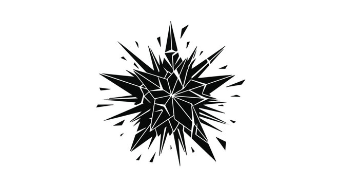 Star burst explosion rendered as an abstract geometric crystal formation radiates sharp shards and angular fragments to convey intense energy, dynamic impact, or a dramatic creative concept.