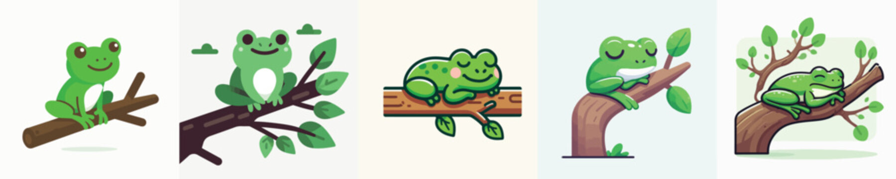 cute frog vector relaxing in a tree