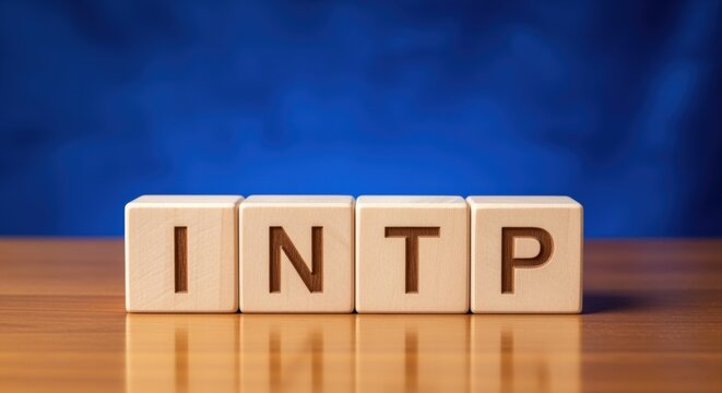 Wooden Blocks Spell Out INTP Personality Type Against a Vibrant Blue Background