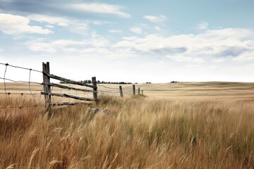 Obraz premium Prairie field landscape nature fence.