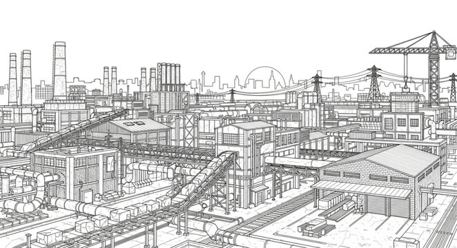 Cityscape Sketch - Urban Development and Construction in Progress.