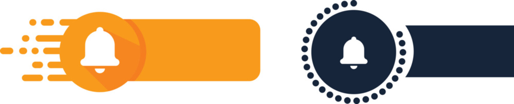 Vector art of notification icons with bell symbol in orange and dark blue colors