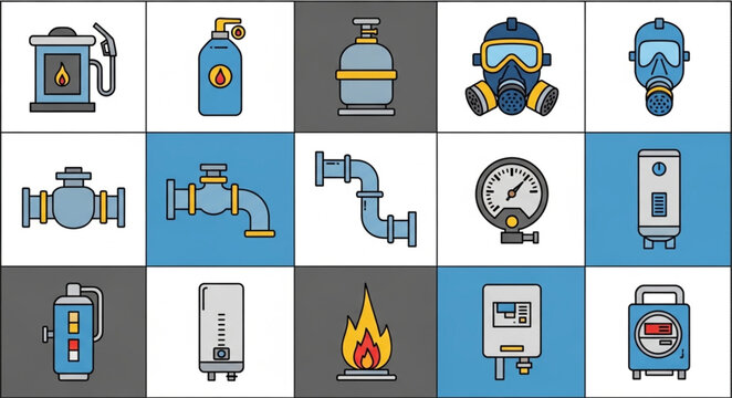 Collection of Plumbing and Gas Related Icons.