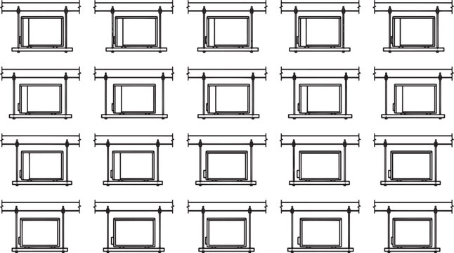 Windows design pattern, with geometric symmetry, repeating rectangular windows. Representing architectural designs.