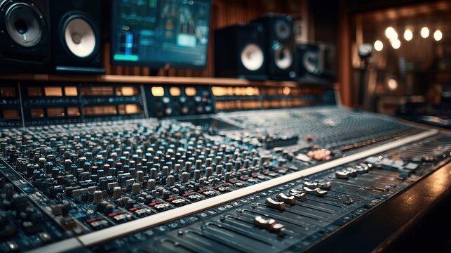 Professional Audio Mixing Console Detailed View in Recording Studio Setting