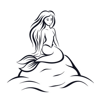 silhouette of a mermaid sitting on a rock with lon (1)