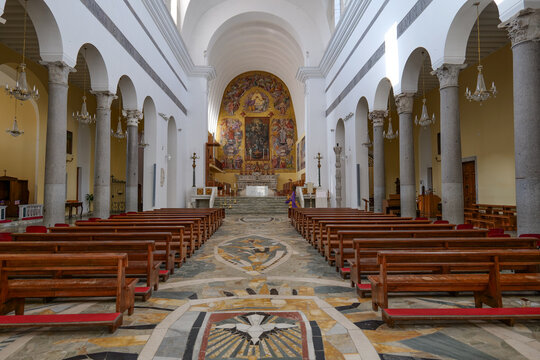 Columned nave of the cathedral dedicated to Saint Mary in Capua, Italy.