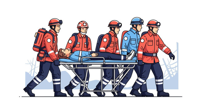 Rescue Team Carries Injured Person on Stretcher Through Wilderness