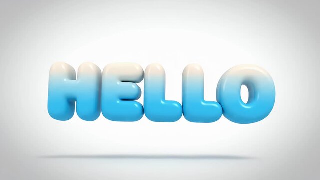 Hello word in 3d blue and white gradient balloon letters