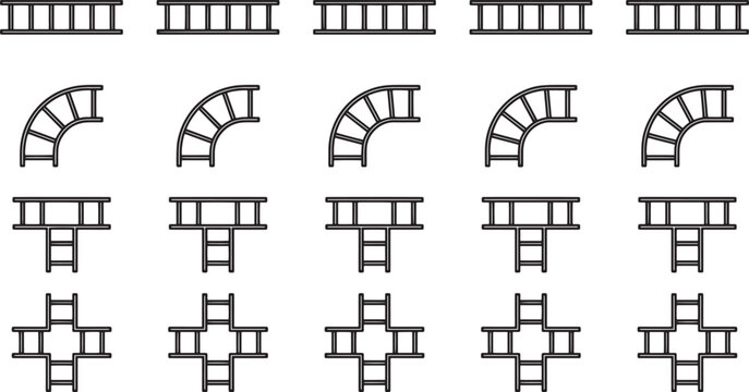 Conceptual illustration of various cable trays, presented as a black and white graphic, which illustrates the diversity of cable tray systems.