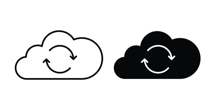 Cloud sync icon pack flat black, Editable line icons