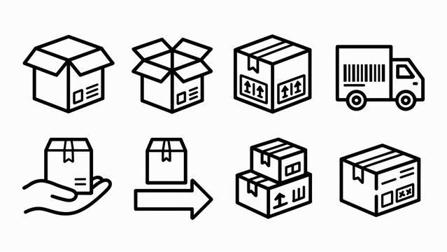 Minimal Delivery Box Icon Set  Shipping, Packaging, and Logistics Line Art Collection