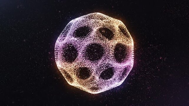 Dynamic Glowing Particle Sphere Transformation and Dissipation in a Vibrant Abstract Cosmic Environment