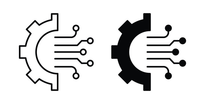 Digital technology gear icon pack flat black, Editable line icons