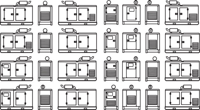 Array of industrial refrigerators, repeating patterns of the refrigeration units.