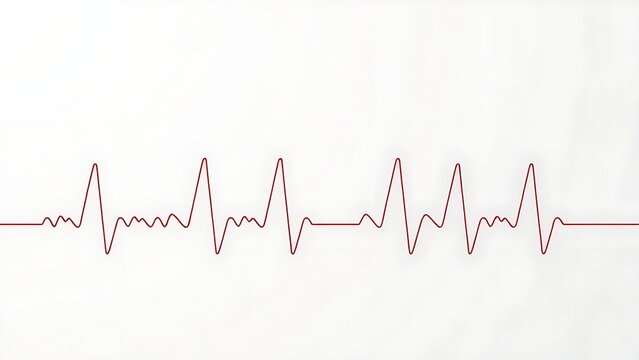 cardiac. Abstract representation of a heart rhythm with flowing red lines on a clean white background. product launch decks, UI/UX mockups, designed for product launches and innovation pitches.