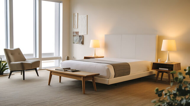 A bedroom with a bed and a lamp on the wall.