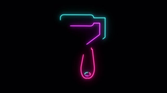 Neon Paint Roller Icon Animation Glowing Outline Isolated Transparent Background