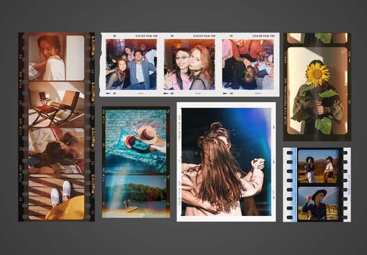 Analog Film Frame Template Set, Vintage Photo Border Overlay Mockup & Retro Photo Collage