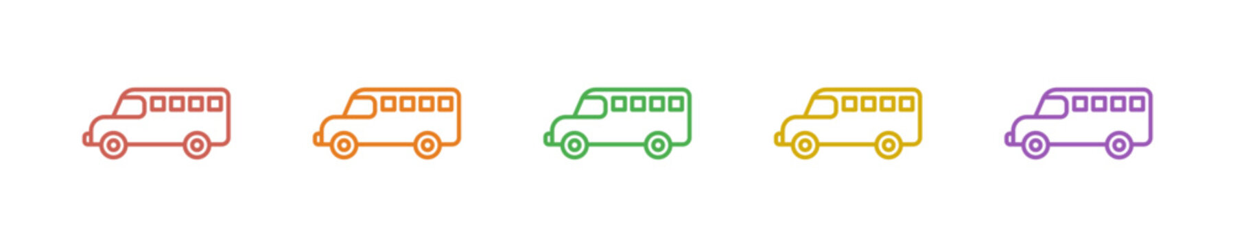 Van Icon Set Multiple Style Collection. Vector Illustration Concept Designed In Line Colorful Style