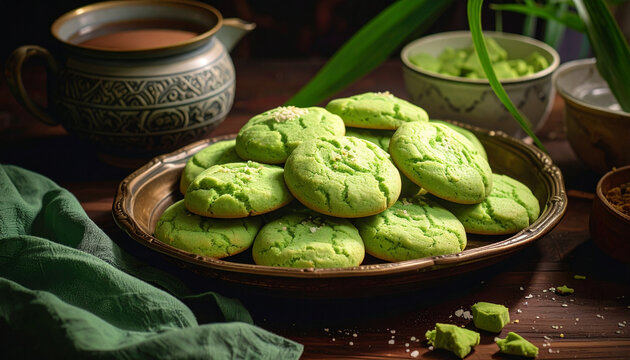 Green cookies on a plate