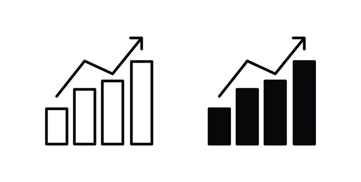 Growth chart icon pack flat black, Editable line icons