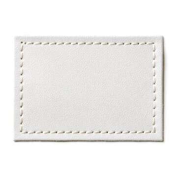 Blank white leather banner with stitching border creating a textured label