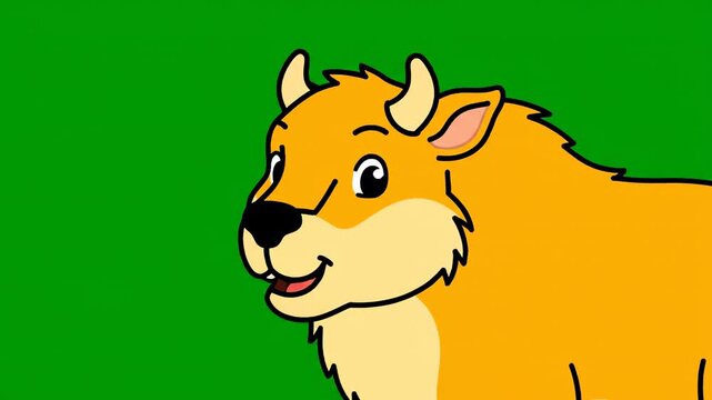 Bison Cartoon Character Animation Showing a Cute Orange Buffalo Head