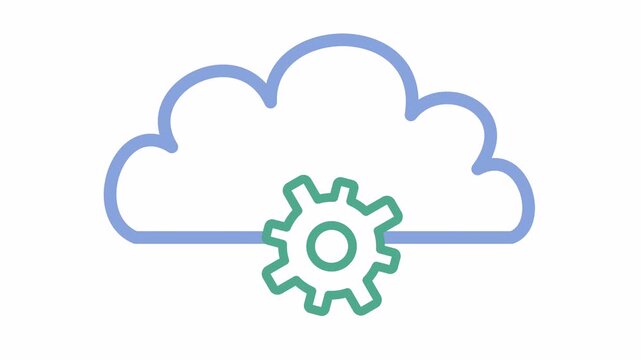 Cloud computing icon with technical gear settings symbol isolated on an alpha channel. Minimalist cloud system optimization infrastructure for data processing and automation sign.