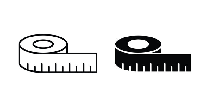 Meter tape icon pack flat black, Editable line icons