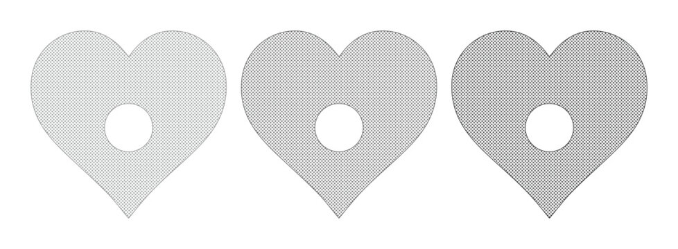 Minimalist heart planchette vector set, grey spiritual occult symbols, three mystical heart icons for divination and gothic design