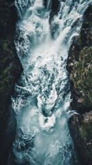 Obraz premium Aerial top down view of Waterfall waterfall landscape outdoors.