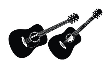 Fototapeta premium Acoustic guitar silhouette vector set, black musical instrument icons on white background, folk and country music equipment graphics