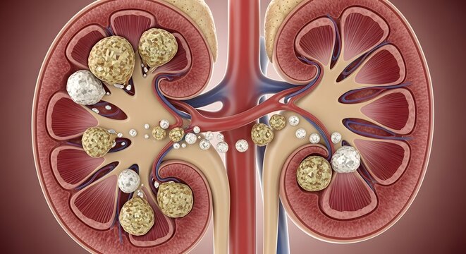 Medical Illustration of Kidneys with Kidney Stones