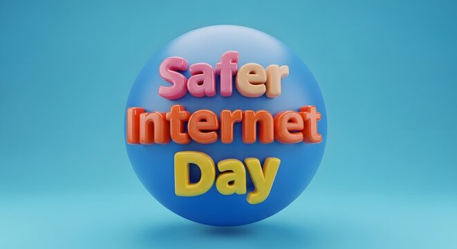 Safer internet day 3d typography on a blue sphere background