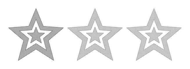 Fototapeta premium Minimalist grey star icons set, three decorative outline stars in a row, simple geometric star vector elements for rating and ranking systems