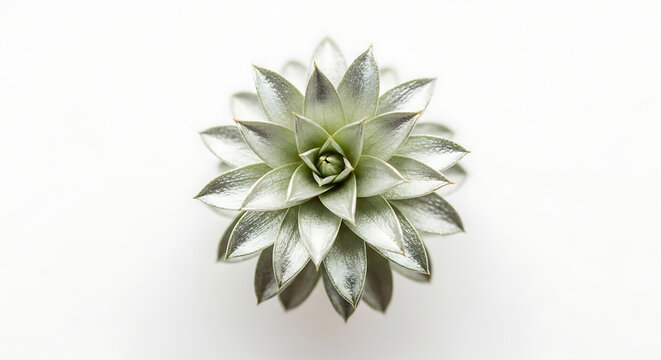 Aerial view of a silver succulent plant on a white background
