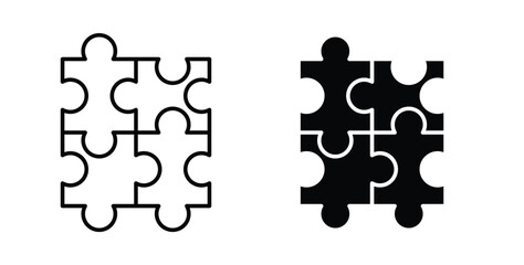 Fototapeta premium Puzzle piece icon pack flat black, Editable line icons