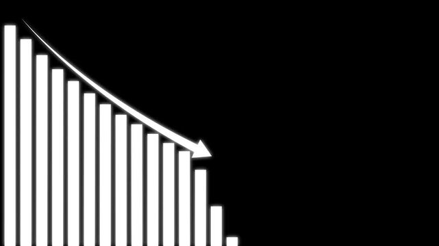Bar chart falling or decreasing over time. Business loss falling down. Developing company failure, decreasing business bar chart, Bad Economy Recession