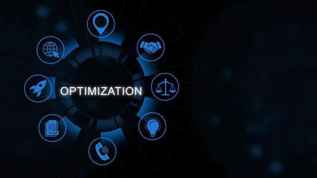 Digital search optimization hologram with glowing neon brain in futuristic tech environment
