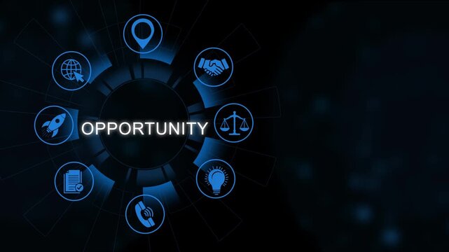 Business opportunity, innovation, and success in a futuristic hud blue background 4k video