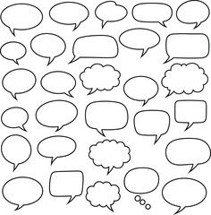 Fototapeta premium Hand Drawn Speech Bubble Doodle Set, Comic Dialog Balloons and Thought Clouds, Cartoon Conversation Elements Vector Illustration