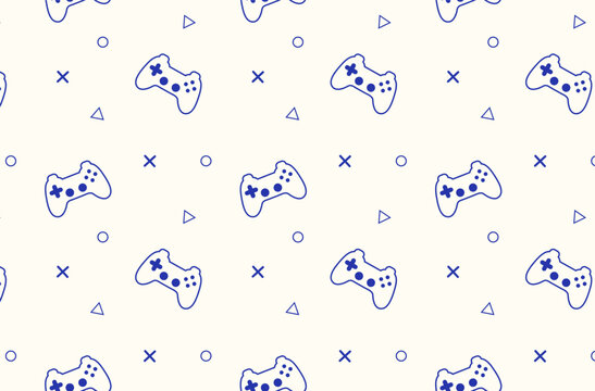Minimal Gaming  Seamless Pattern with Controllers and Geometric Elements