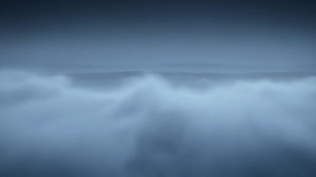 Ethereal fog drifting over a dark midnight sea under a moody blue sky in a cinematic wide shot.