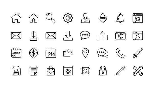 Pixel perfect 48x48 vector line icon set &ndash; 2px editable stroke UI icons