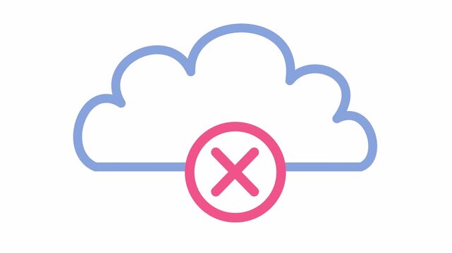 Cloud computing icon with red error cross mark symbol isolated on an alpha channel. Bold outline cloud network validation graphic for failed data transfer sign. Error in the online task indicator.